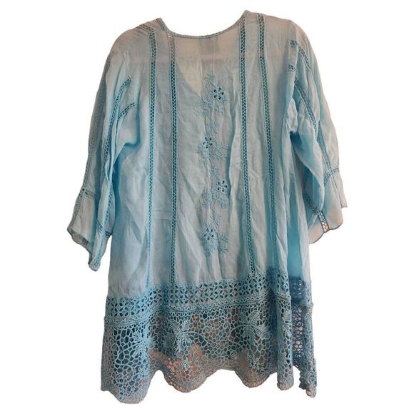 Johnny Was  3/4 sleeve flowy boho crochet embroidered  cupra  Rayon tunic size s - Picture 2 of 9